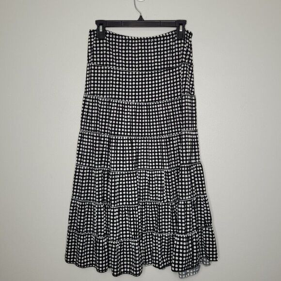 Vintage y2k Max Studio black dot print tiered maxi full skirt size small - Picture 3 of 6